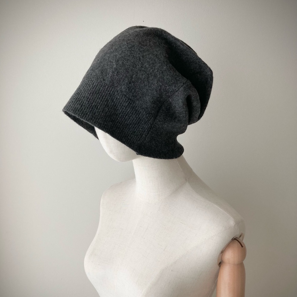 origami crown 100% cashmere sweater hat joodito bucket beanie cap deep dark gray - Picture 5 of 10